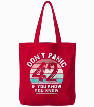 Don't Panic Retro Vintage Awesome 42 Funny T-Shirt, Black, S Tote Bags - Red