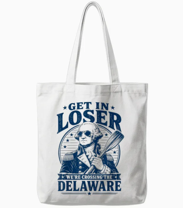 Get in Loser We're Crossing the Delaware Washington Tote Bags in White