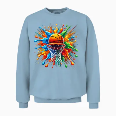 Basketball, Basketball Graphic | Boys, Girls, Tie Dye Splash T-Shirt, Black, S Unisex Sweatshirt - Light Blue