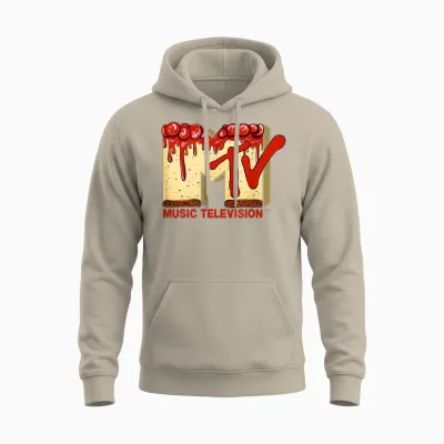 Original Mtv Logo with a Tasty Cherry Pie Cake Unisex Hoodie - Sand