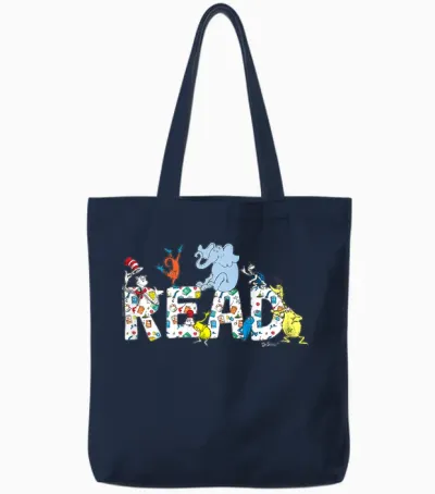 Dr. Seuss Characters Read Design for Youth and Adult Tote Bags - Navy