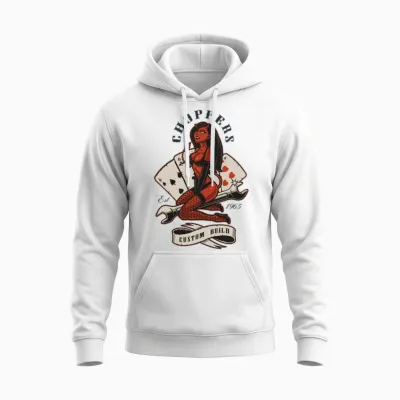Chopper Biker Devil Pin Up Girl Unisex Hoodie - White