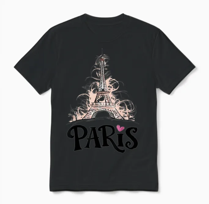 Eiffel Tower Paris Holiday France Souvenir Women Girls Unisex T-Shirt in Black