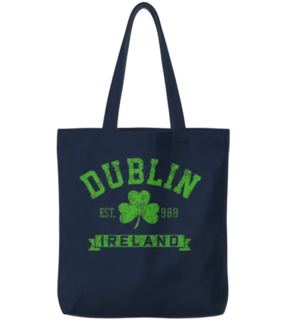 Dublin Ireland Est 988 Clover Leaf Shamrock S 1531 Tote Bags - Navy
