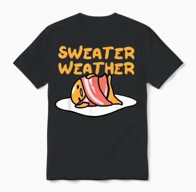 Gudetama Sweater Weather Bacon Unisex T-Shirt - Black