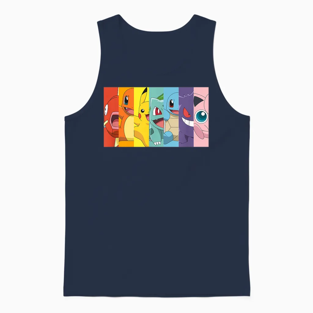 Pokémon Group Shot Poke Portrait Rainbow Unisex Tank Top in Navy