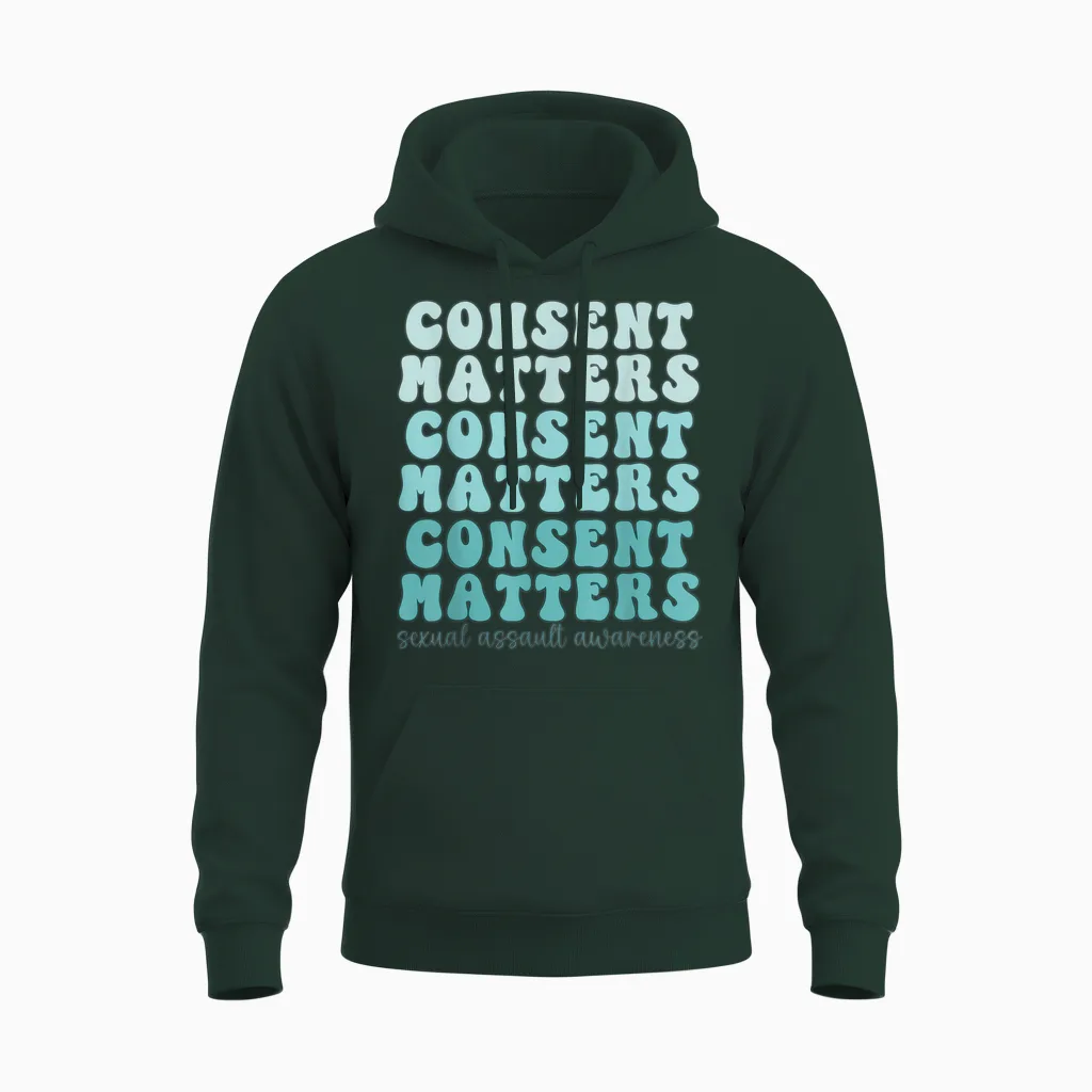 Sexual Assault Awareness Month Consent Matters Teal Ribbon Unisex Hoodie in Forest