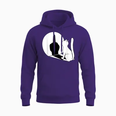 Middle Finger Cat Middle Finger Shadow T-Shirt, Black Unisex Hoodie - Purple