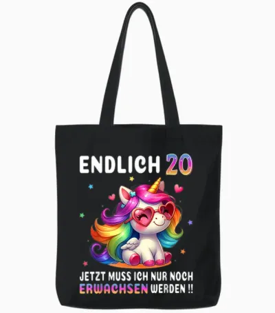 20th Birthday Gifts Woman 20 Years Unicorn Party Outfit T-Shirt, Black Tote Bags - Black