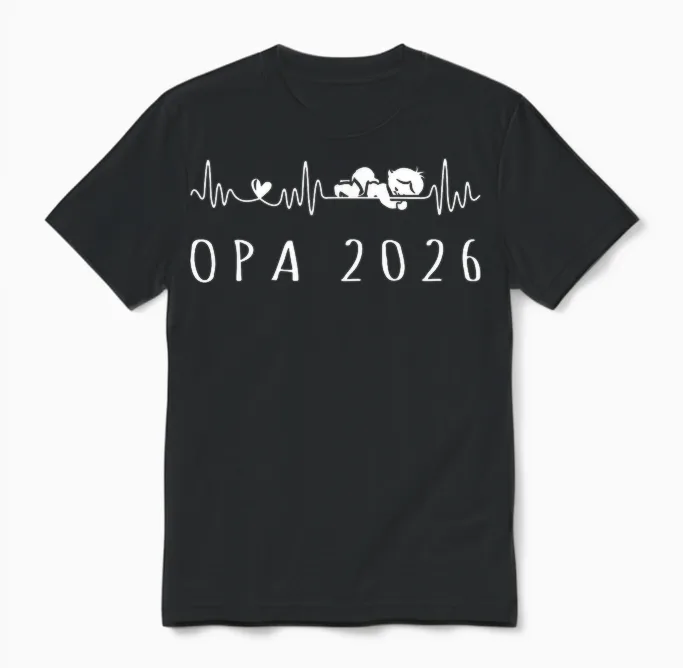 Opa 2026 Herzschlag Schwangerschaft Ankündigung Unisex T-Shirt in Black