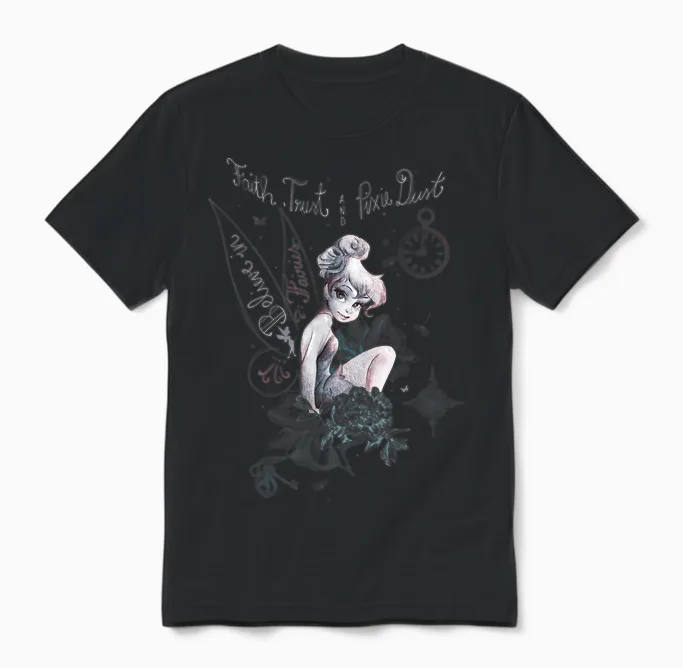 Disney Peter Pan Tinker Bell Believe Drawing Portrait Unisex T-Shirt in Black