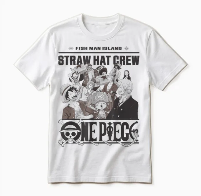 One Piece Anime Straw Hat Crew Fish Man Island Unisex T-Shirt in White