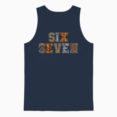 Boys Animal Print Clothes Six Seven Kids Zoo 67 Meme Girls Unisex Tank Top - Navy