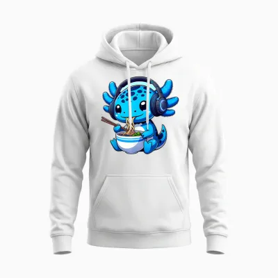 Gamer Axolotl Ramen Video Games Headphones Anime Boys Unisex Hoodie - White