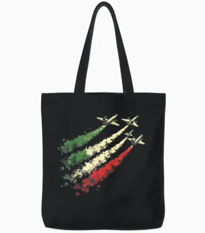 Italienische Luftwaffe Frecce Italien Farbflugzeug Tote Bags - Black