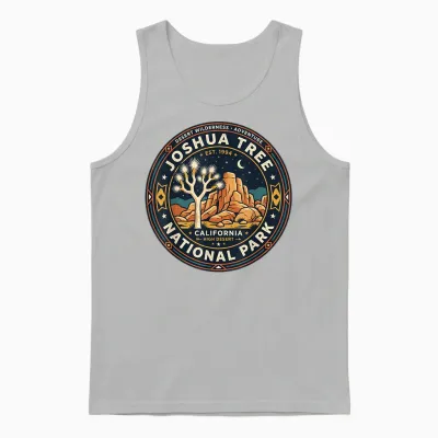 Badge Vintage Joshua Tree National Park California Unisex Tank Top - Ash