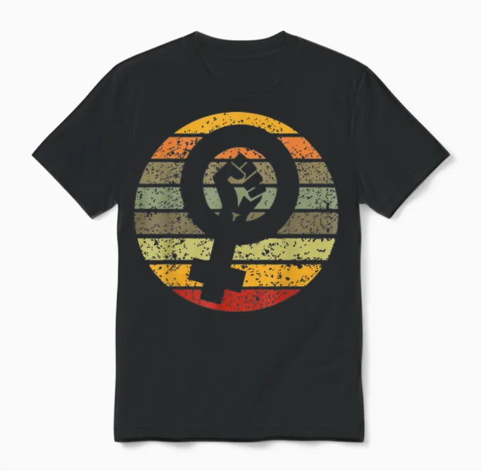 Feminismus Symbol Design Retro Vintage 70er 80er 90er Feministin Unisex T-Shirt in Black
