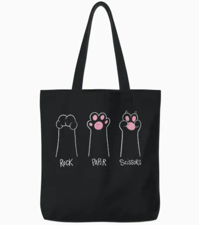 Ciseaux En Papier Minimaliste Motif Pattes De Chat Tote Bags - Black