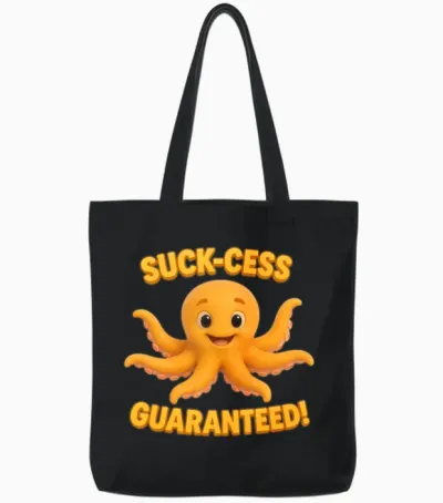 Suck-Cess Guaranteed Funny Octopus Tote Bags - Black