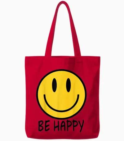 Be Happy 70s 80s Yellow Smile Face Happy Smiling Face Tote Bags - Red