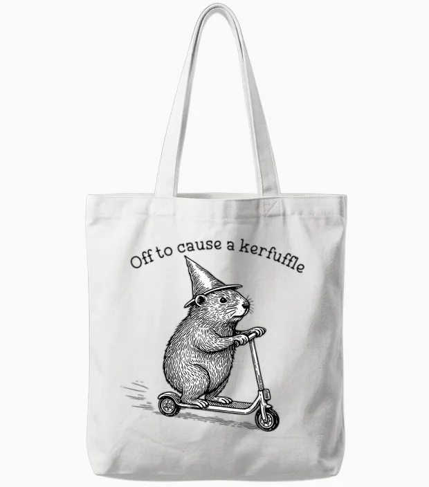Off to Cause a Kerfuffle Funny Hamster Scooter Chaos Tote Bags in White