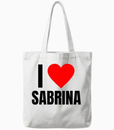 Personalised Name I Love Sabrina for Women Heart Shaped Tote Bags - White