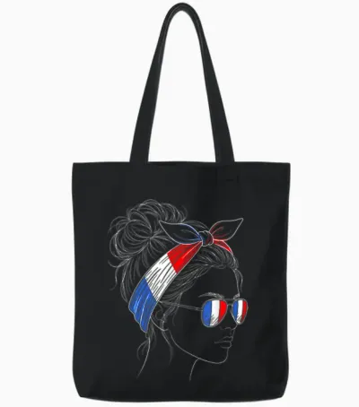 France Femme Profil Chignon Lunettes Bandeau Tote Bags - Black