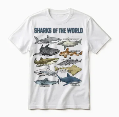 Sharks Animals of the World Marine Biology Fish Shark Lovers Unisex T-Shirt - White