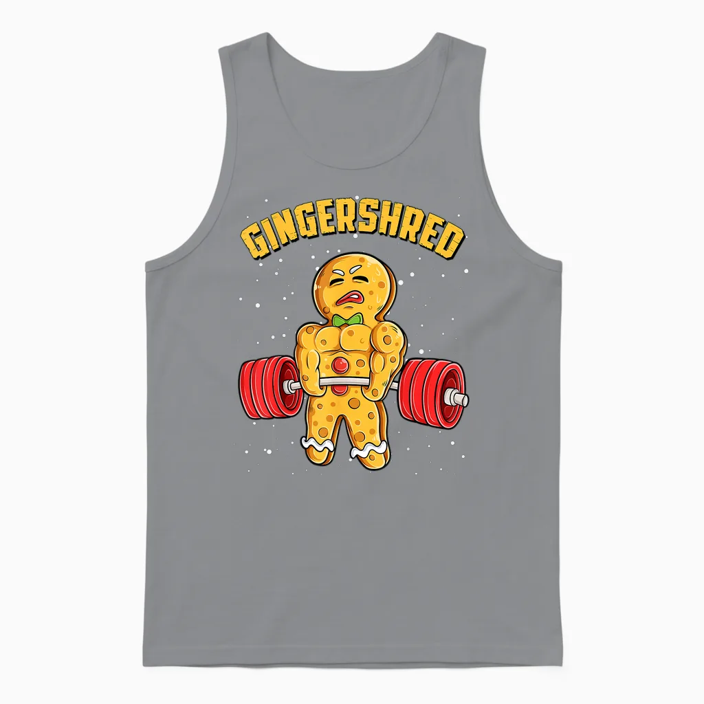 Gingershred Funny Gingerbread Man Gym Bodybuilding Christmas Unisex Tank Top in Sport Grey