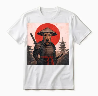 Airedale Terrier Samurai Krieger Vintage Japanisch Ukiyo-E Unisex T-Shirt - White