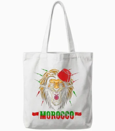 Drapeau Du Maroc Avec Chapeau Lion Marocain Tote Bags - White