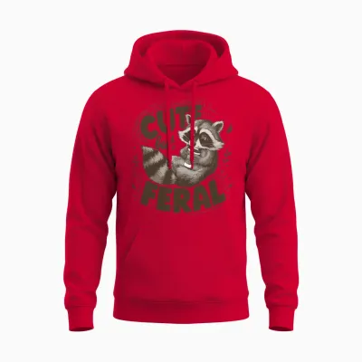Raccoon Cute but Feral Unisex Hoodie - Red