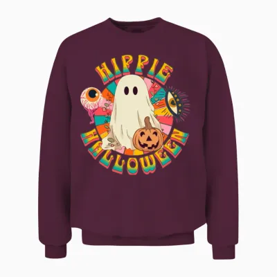 Hippie Halloween, Retro Ghost, Spooky Ghost, Retro Unisex Sweatshirt - Maroon