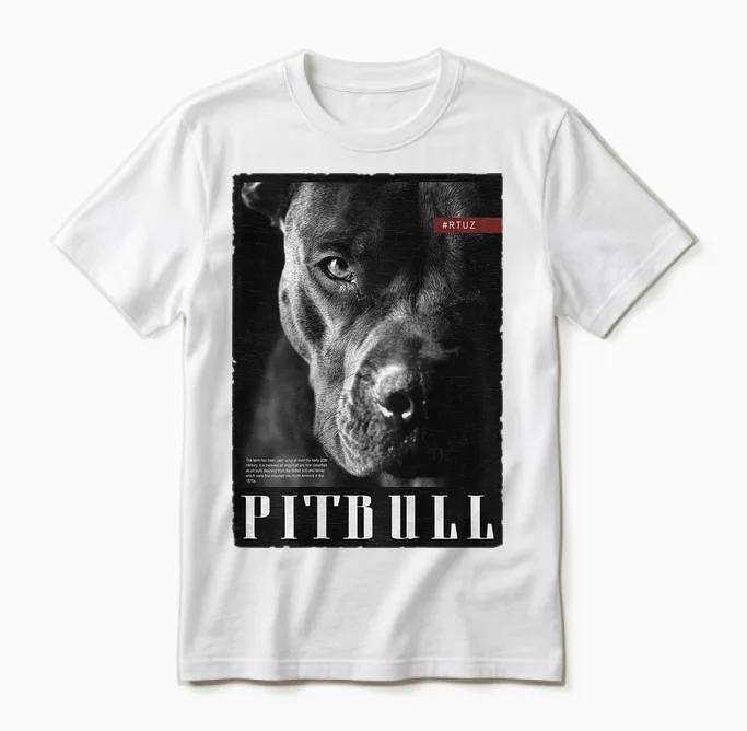 Dog Wild Dog Terrier Portrait Bulldog Backprint Pitbull T-Shirt, Black, S Unisex T-Shirt in White