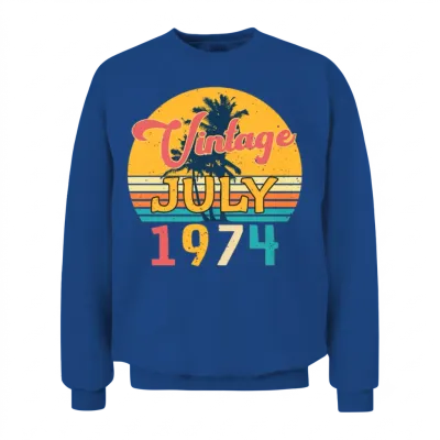 1974 July Vintage with Palm Trees Unisex Sweatshirt - Royal