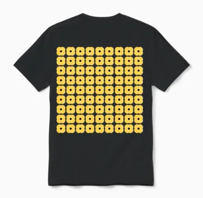 Yellow Retro Floral Pattern Unisex T-Shirt - Black