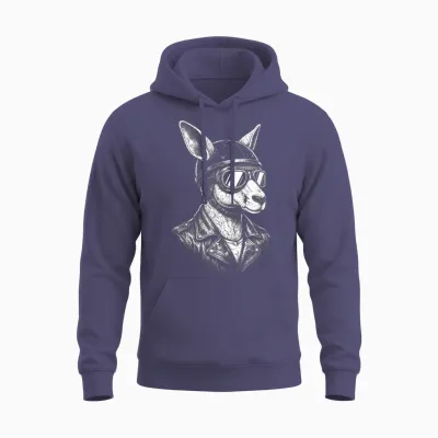 Animal Retro Biker Kangourou Moto Rider Unisex Hoodie - Heather Sport Dark Navy