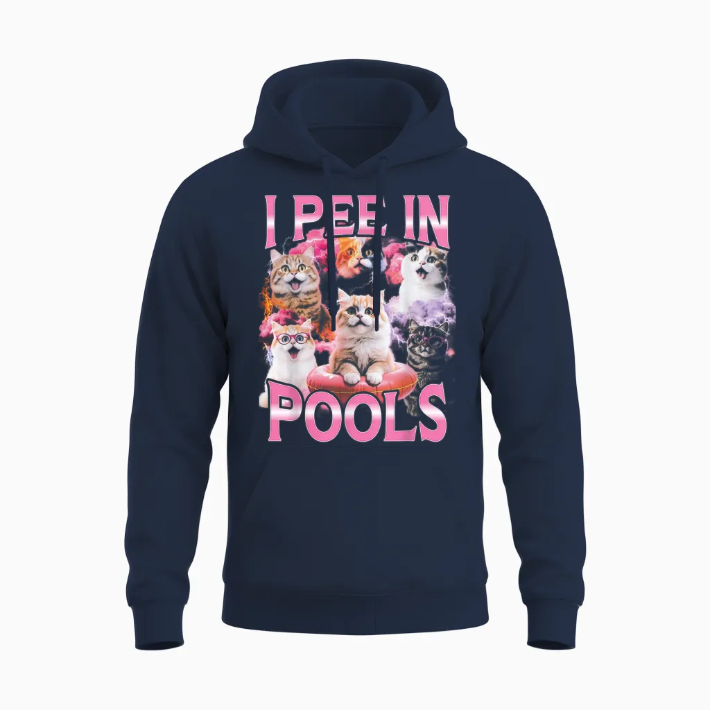 I Pee in Pools Lustige Bootleg Katze Unisex Hoodie in Navy