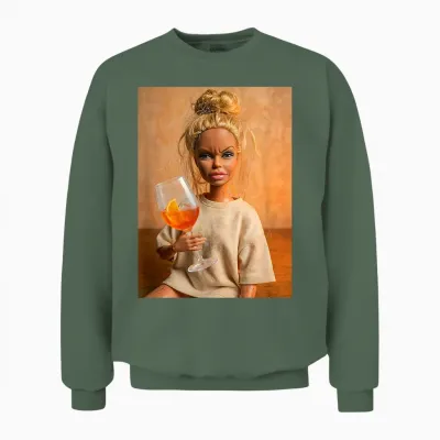Disgusted Face Doll Meme Funny Orange Spritz Cocktail Fun Unisex Sweatshirt - Military Green