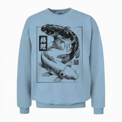 Vintage Japanisches Haiku Yin Und Yang Karpfen Fisch Koi Unisex Sweatshirt - Light Blue