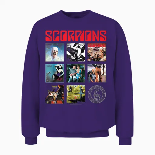 Scorpions Remastered Album Covers - Hard Rock Band T-Shirt, Blue, S Unisex Sweatshirt in Purple