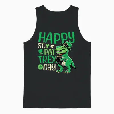 Happy St Pat T-Rex Day Dinosaur St Patricks Day Boys Unisex Tank Top - Black
