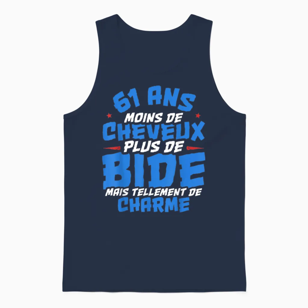 Moins De Cheveux Plus De Bide Cadeau Anniv 61 Ans - Humour Unisex Tank Top in Navy