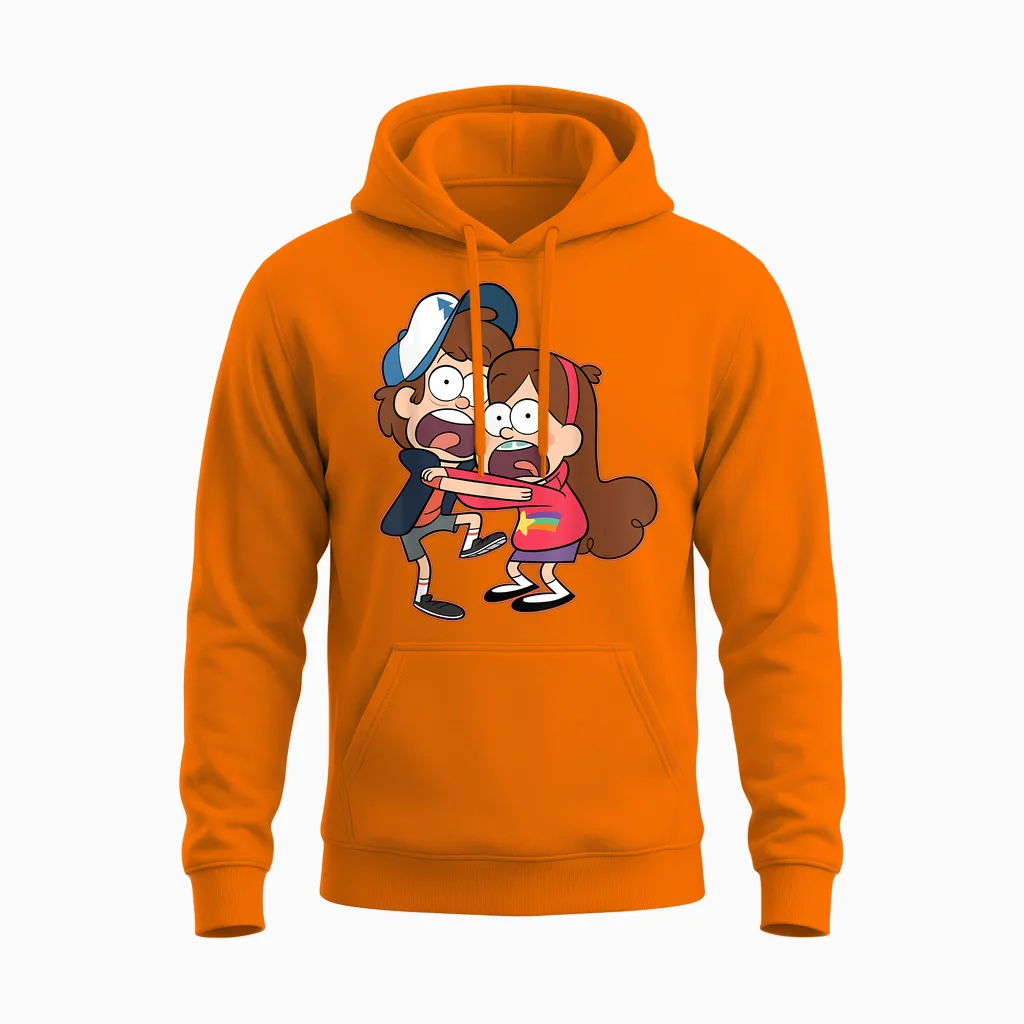 Disney Gravity Falls Dipper and Mabel Pines Unisex Hoodie in Safety Orange