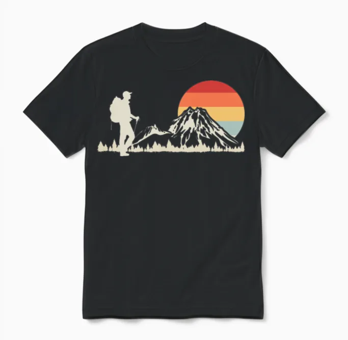 Hiking Retro & Outdoors Gift Unisex T-Shirt in Black