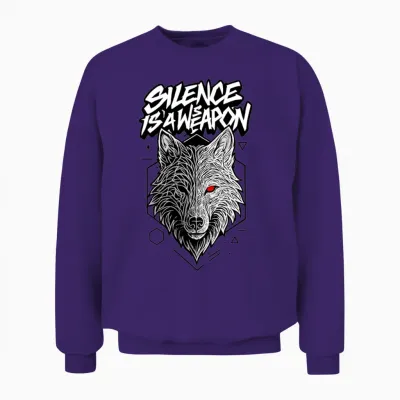 Silent Predator Wolf Illustration Unisex Sweatshirt - Purple