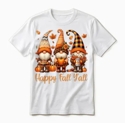 Happy Fall Y'all Gnome Pumpkin Autumn Thanksgiving Men Women Unisex T-Shirt - White