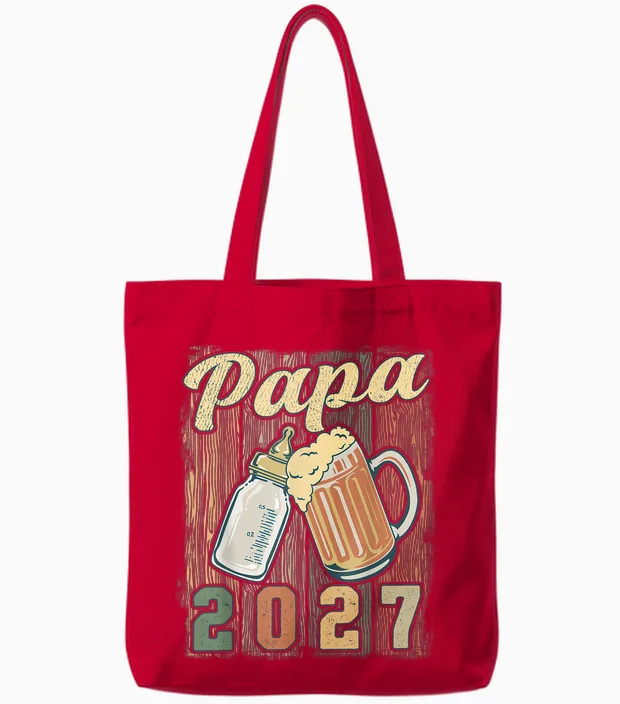 Papa 2027 Nouveau Papa Futur Papa Bientôt Papa Tote Bags in Red