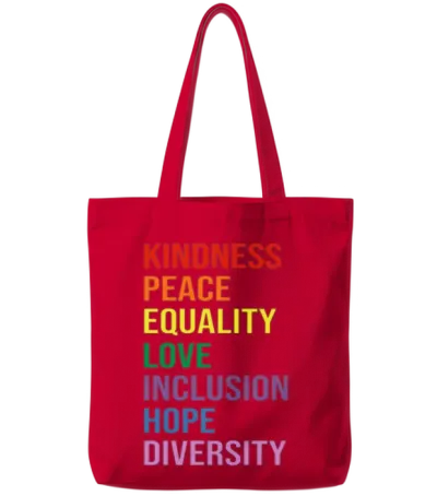 Kindness Peace Equality Love Inclusion Hope Tote Bags - Red
