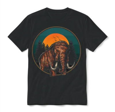 Mammoth Retro Prehistoric Animal Unisex T-Shirt - Black